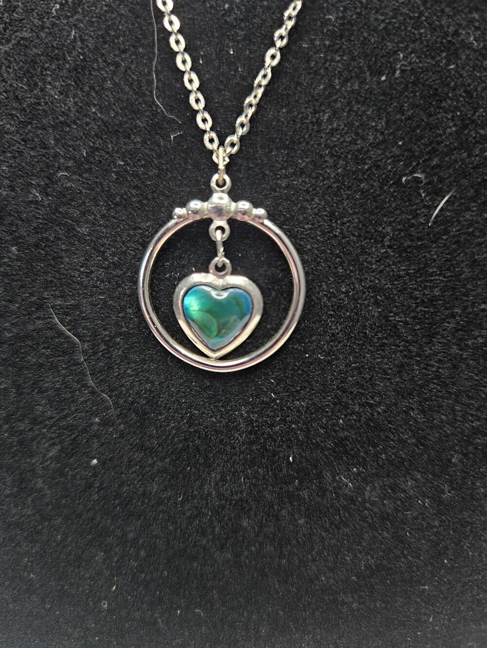 Silver Heart Pendant Necklace with Blue-Green Opal Accent